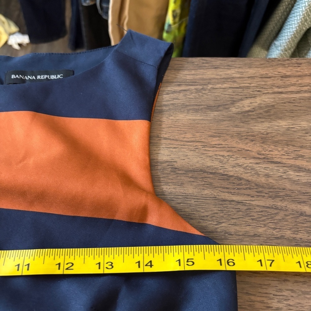 Banana Republic Navy Blue & Orange Striped Peplum Top 2 - Picture 8 of 9